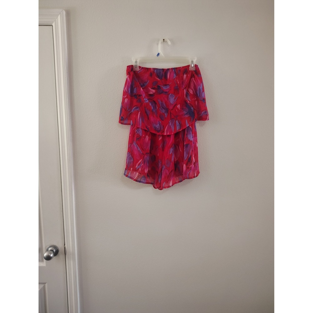 Honey‎ Belle Womens Strapless Floral Romper Red Purple Ruffle Medium R1856C-5